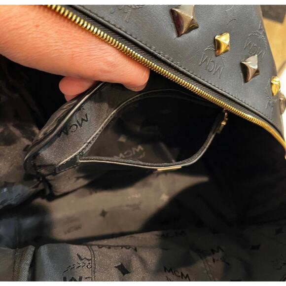 MCM Black Stark with Gold and Silver Pyramid Studs Backpack - Picture 10 of 12